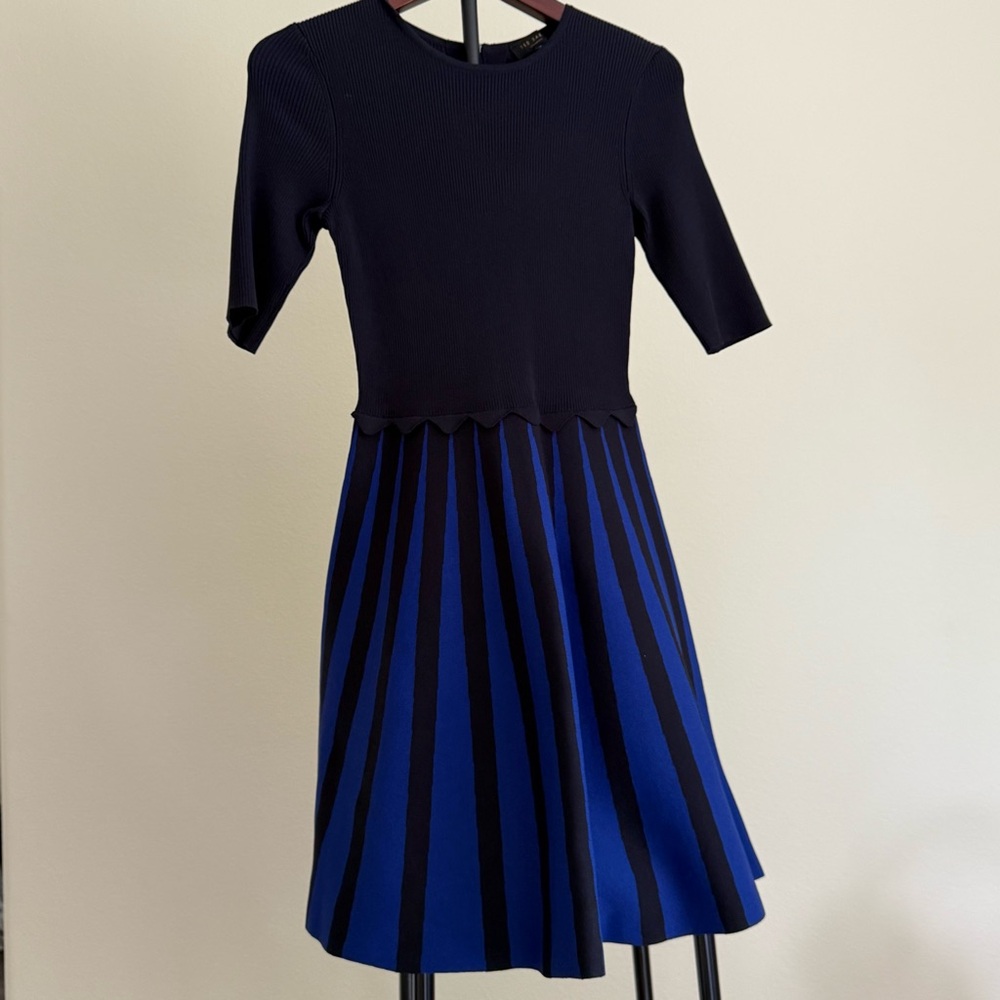 Elegant Black and Blue Striped Dress